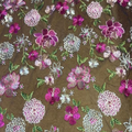 Pink Multi Embroidery on Black Mesh Fabric