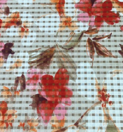 Nude Printed Sheer Check Fabric