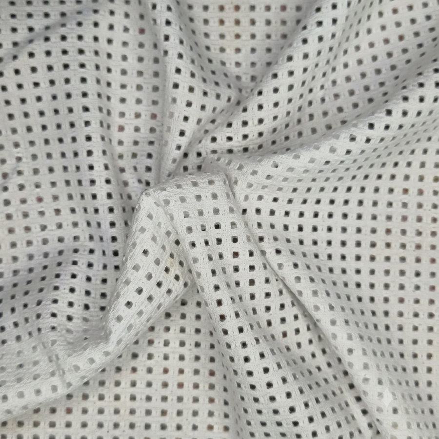 White & Brown Micro-Check Sheer Woven Fabric