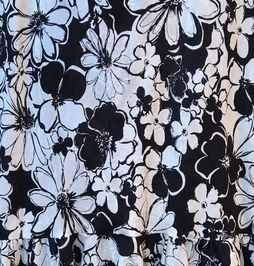 Black & White Floral Print Linen Fabric