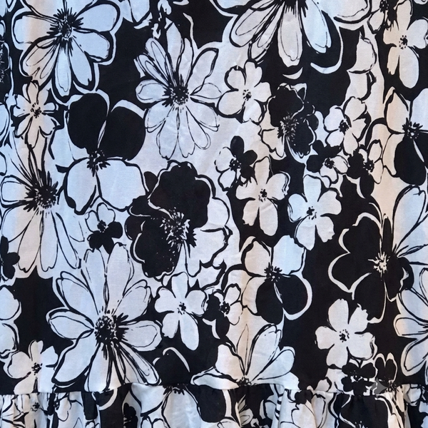 Black & White Floral Print Linen Fabric
