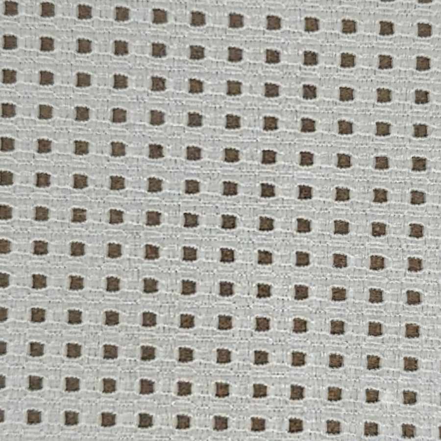 White & Brown Geometric Sheer Design Polyester Fabric
