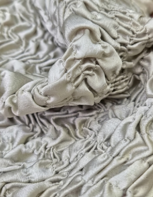 Champagne Smocked Velvet Fabric
