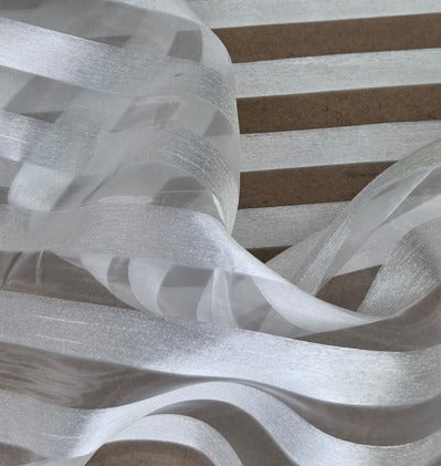 White Horizontal Stripe Sheer Fabric