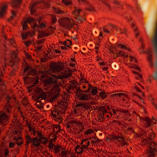 Red sequined lace